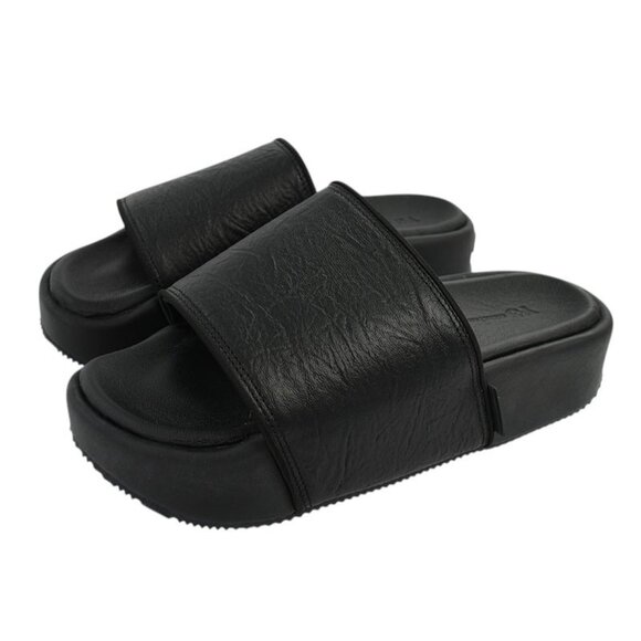 ADIDAS Y-3 YOHJI YAMAMOTO Black Slip On Leather Platform Sport Slides 8 NEW